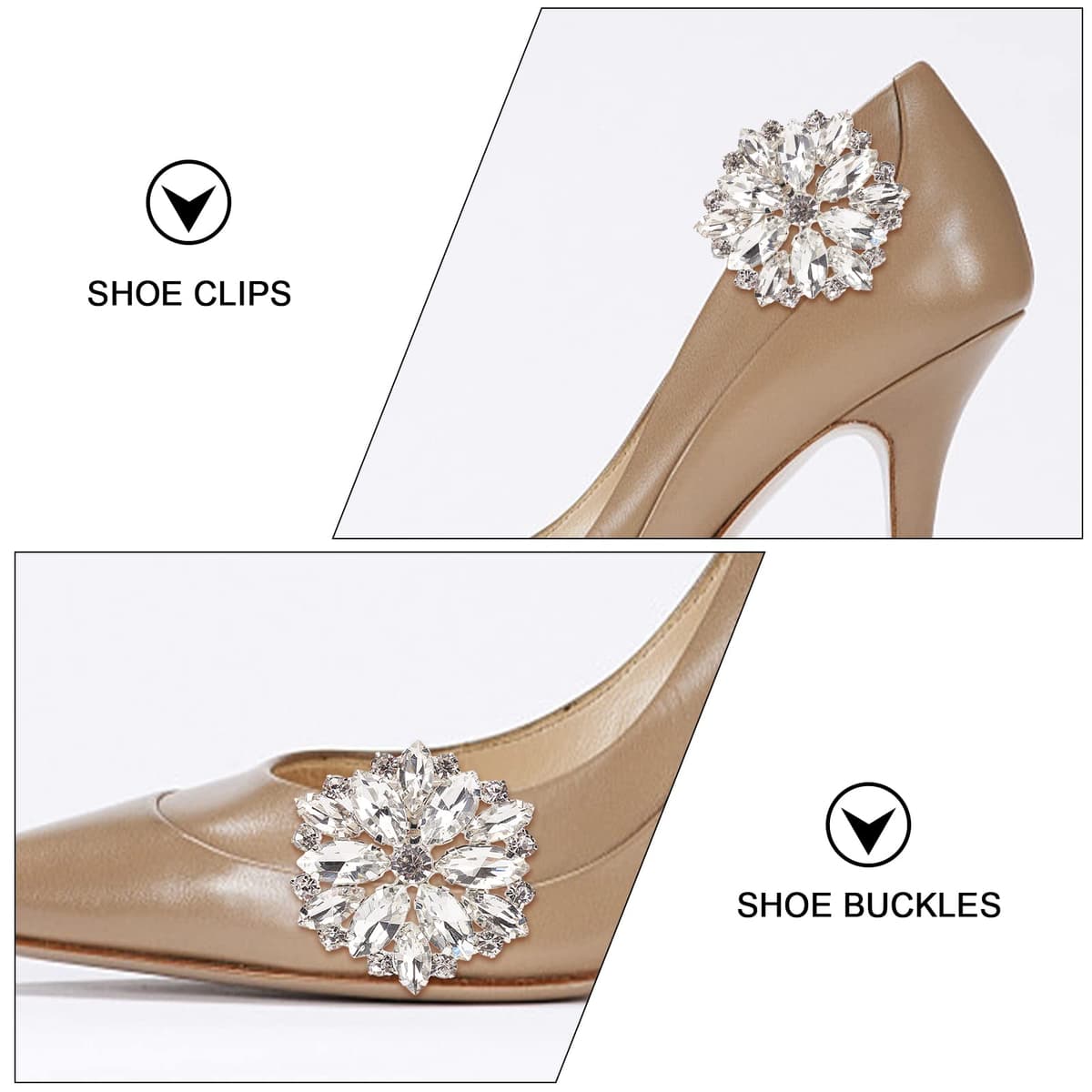CRASPIRE 2PCS Crystal Shoe Clips Rhinestone Crystal Shoe Clips Charms Wedding Bridal Shoe Buckles Elegant Rhinestones Flower Clips for Jewelry Shoes Clothing Bags Hats Decor — view 5