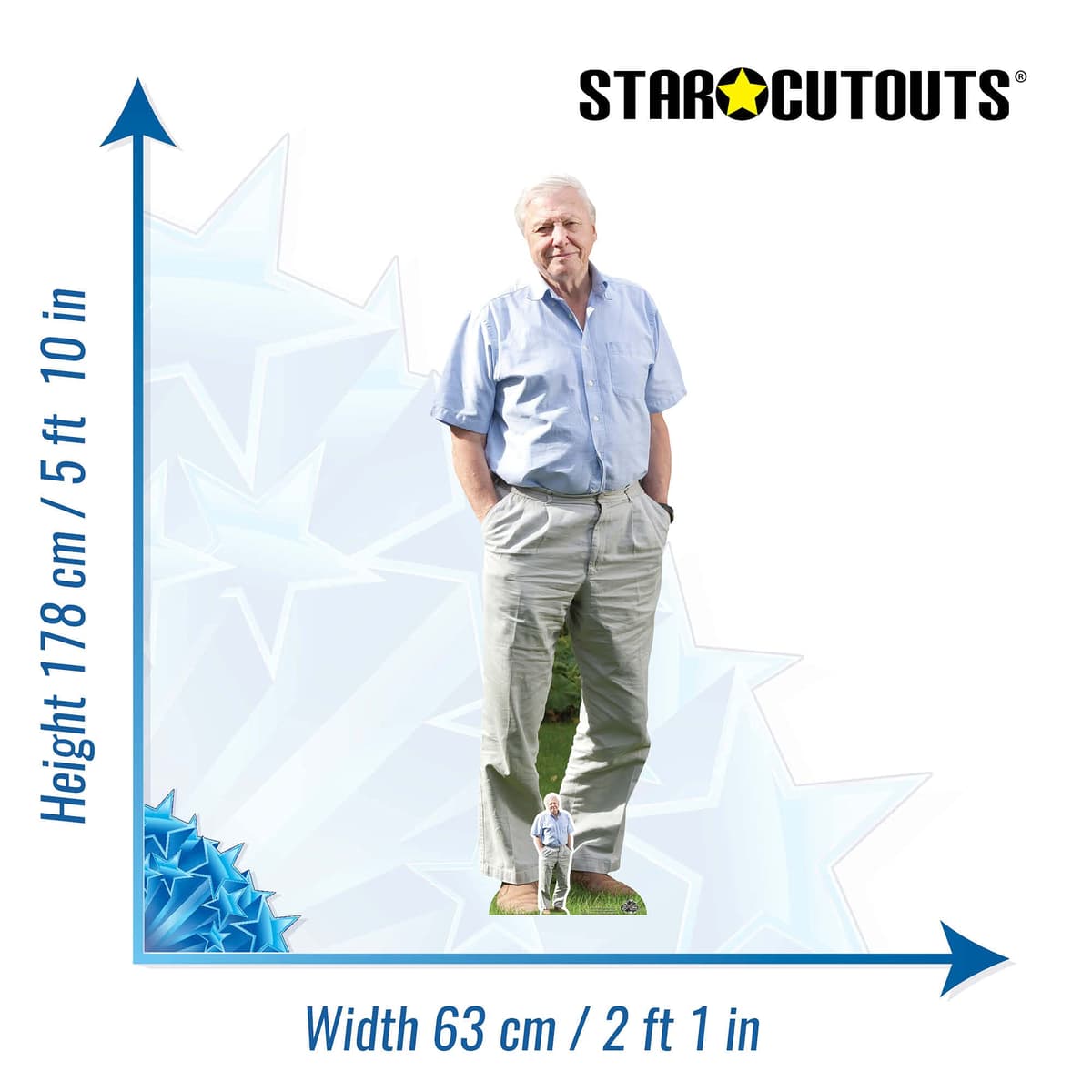 Star Cutouts Ltd CS774 David Attenborough Lifesized Cardboard Cutout with Free Table Top Height 178cm, Multicolour — view 5