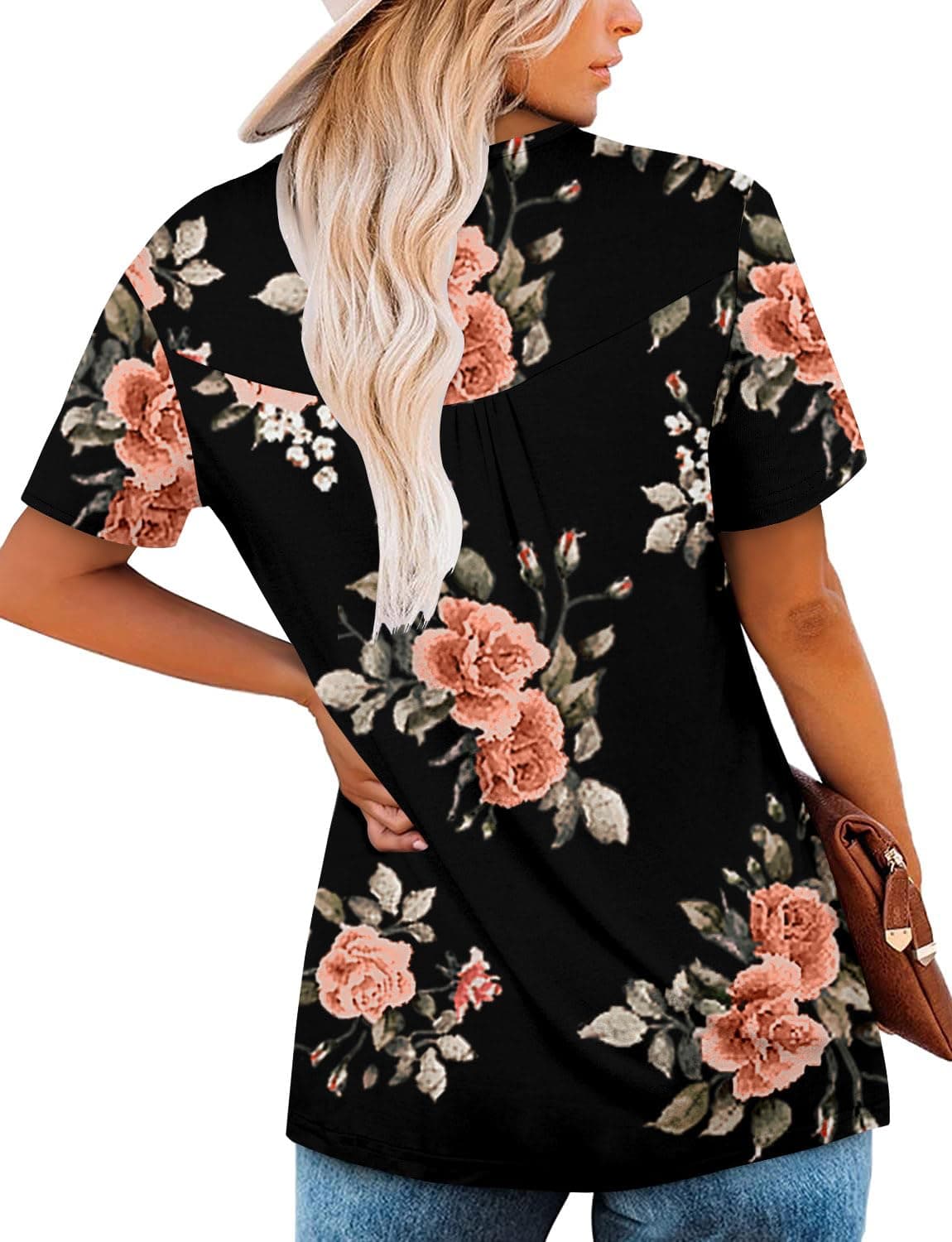 KISSMODA Ladies Pleated Tunic Tops for Women Buttons up Long Sleeve Shirts Floral Print — view 4