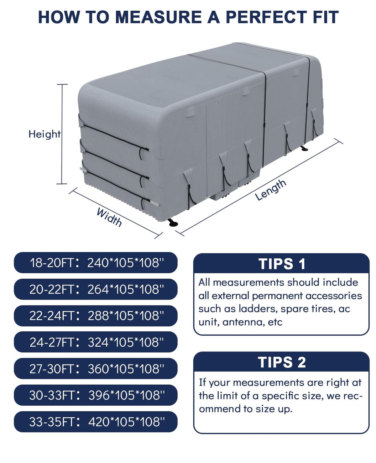 Heavy-Duty Caravan Cover with 4-Layer Technology Waterproof, Breathable, UV-Resistant & Windproof Straps for Motorhomes (18-30+ ft Sizes) — view 2