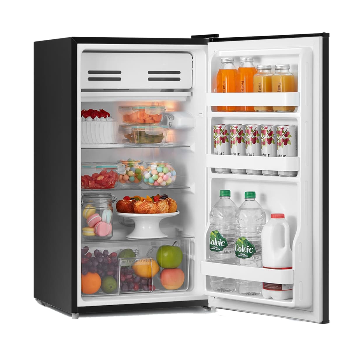 COMFEE' RCD93BL2(E) Under Counter Fridge, 93L Freestanding Refrigerator with Cooler Box, Adjustable Thermostat, Reversible Door, Removable Glass Shelves, Interior Light, Black
