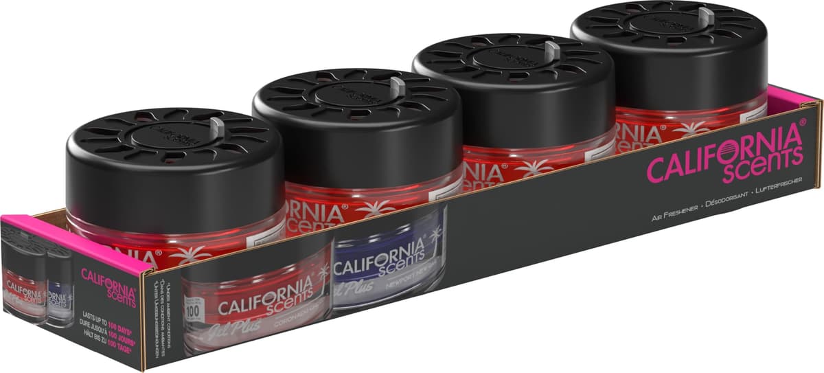 California Scents Car Air Fresheners Can, Assorted Scents (Fresh Linen, Coronado Cherry, Newport New Car), Pack of 4, Strong Adjustable Long-Lasting Fragrance, Eliminates Odour — view 8