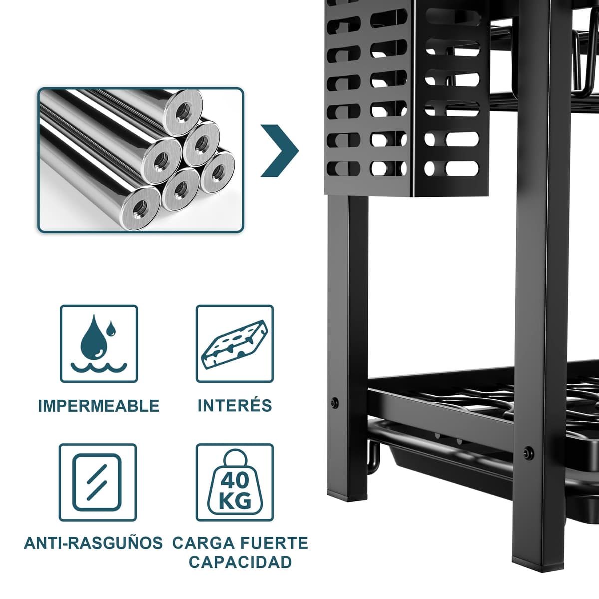 niffgaff Estante de Dish Escurreplatos Acero Inoxidable Cocina (43.5 * 24.5 * 34.5), Primer Piso Escurridor de Platos para Fregadero, Escurre Platos Armarios, Escurreplatos Negro — view 2