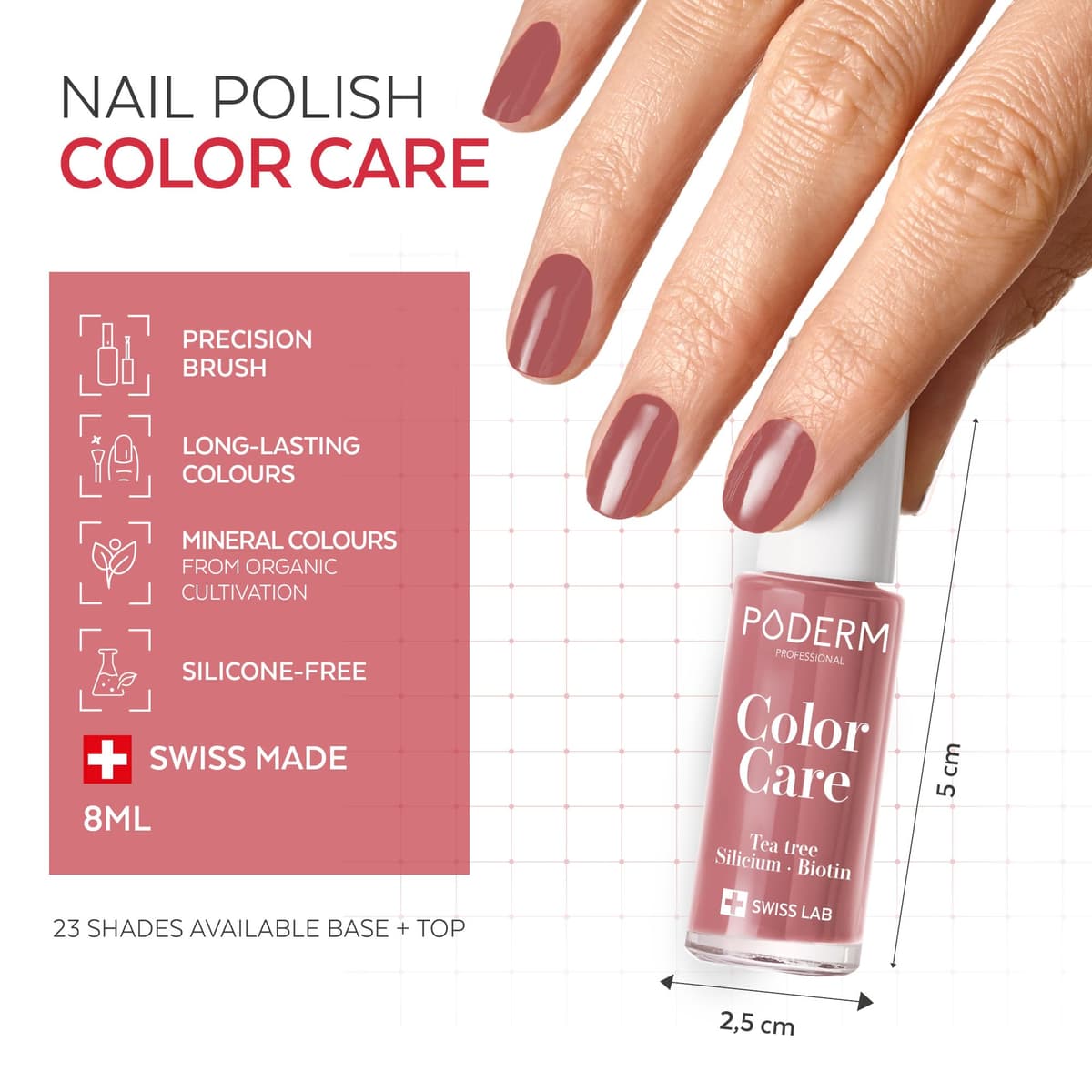 PODERM Nail Care Polish with Tea Tree - Rosewood | Swiss Lab - 8ML | Enriched with Tea Tree, Silicon & Biotin | Purifies, Clarifies & Nourishes Yellow Nails | Created by a Podiatrist — view 4