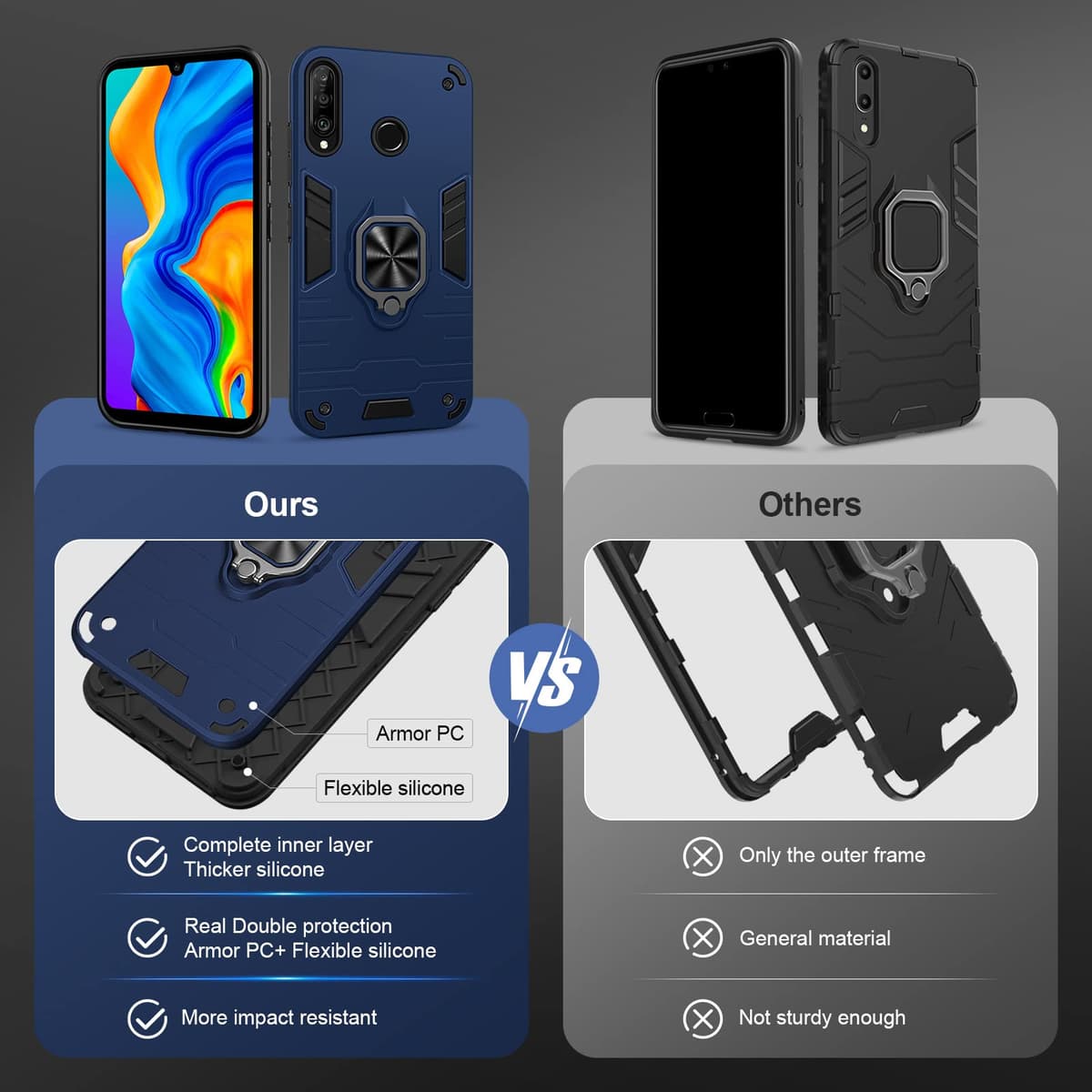 Funda para CMF Phone 2 Pro, Carcasa Antigolpes con Soporte anular metálico, Case Protectora de Grado Militar, Negro — view 1601
