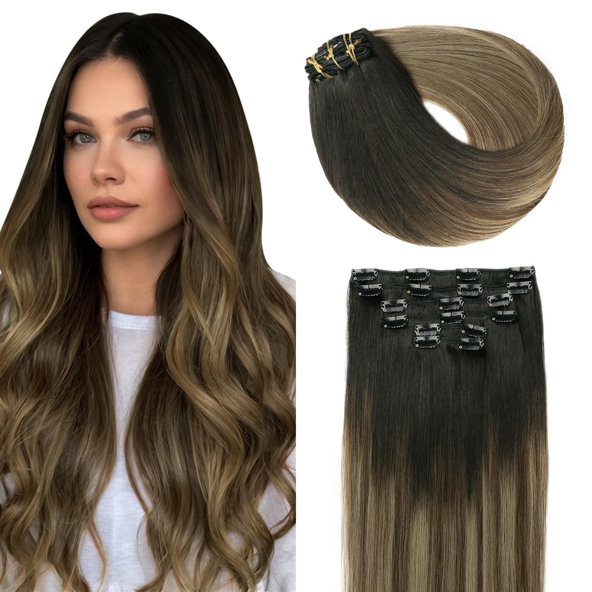 SURNEL Extensiones Clip Pelo Natural 100g 35cm 6 Piezas Castaño Chocolate Extensiones De Clip De Humano Real Extensiones Pelo Natural Remy (C#4-35cm) — view 7