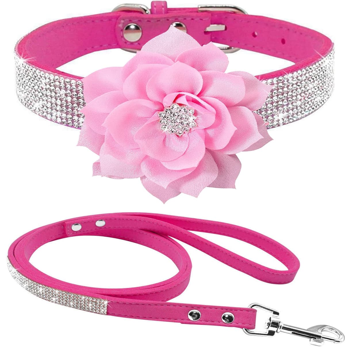 Cute Dazzling Sparkling Elegant Fancy Soft Suede Leather Bling Rhinestone Crystal Jeweled Pet Cat Dog Puppy Collar Dog Leash Combo Set (S, Black-2) — view 33