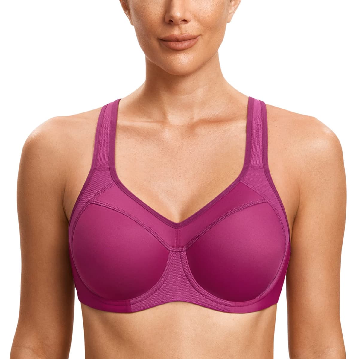 SYROKAN Women's High Impact Sports Bra Underwire Full Support Racerback Padded Running Bra — view 15