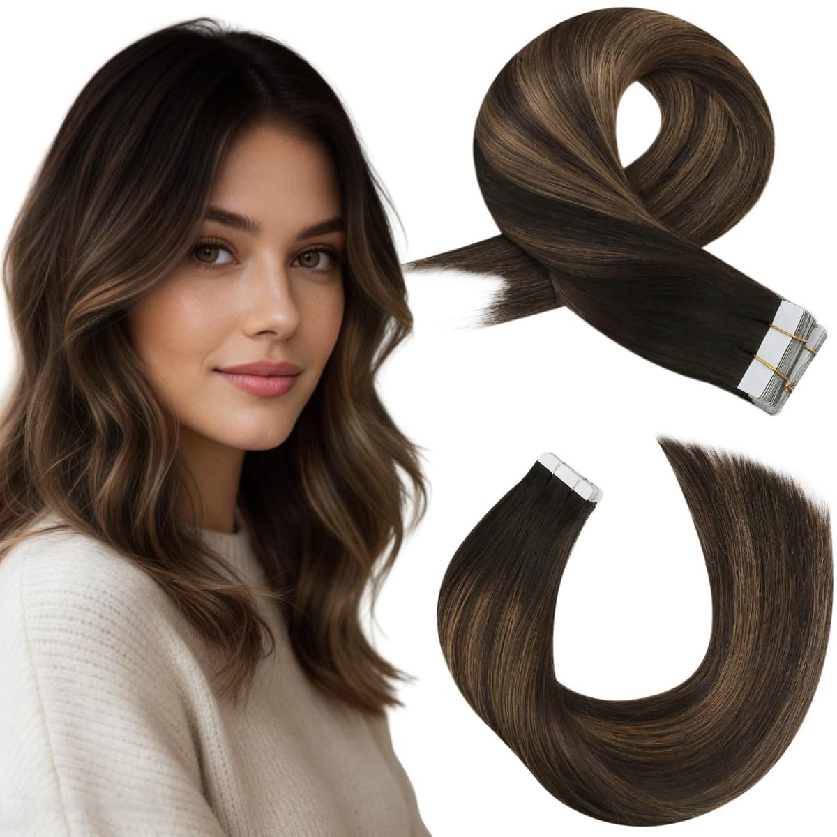 Moresoo Tape in Human Hair Extensions 20 Inch Highlight 50g/20pcs Tape in Hair Extensions Human Hair Ash Blonde with Platinum Blonde #P18/613 — view 87