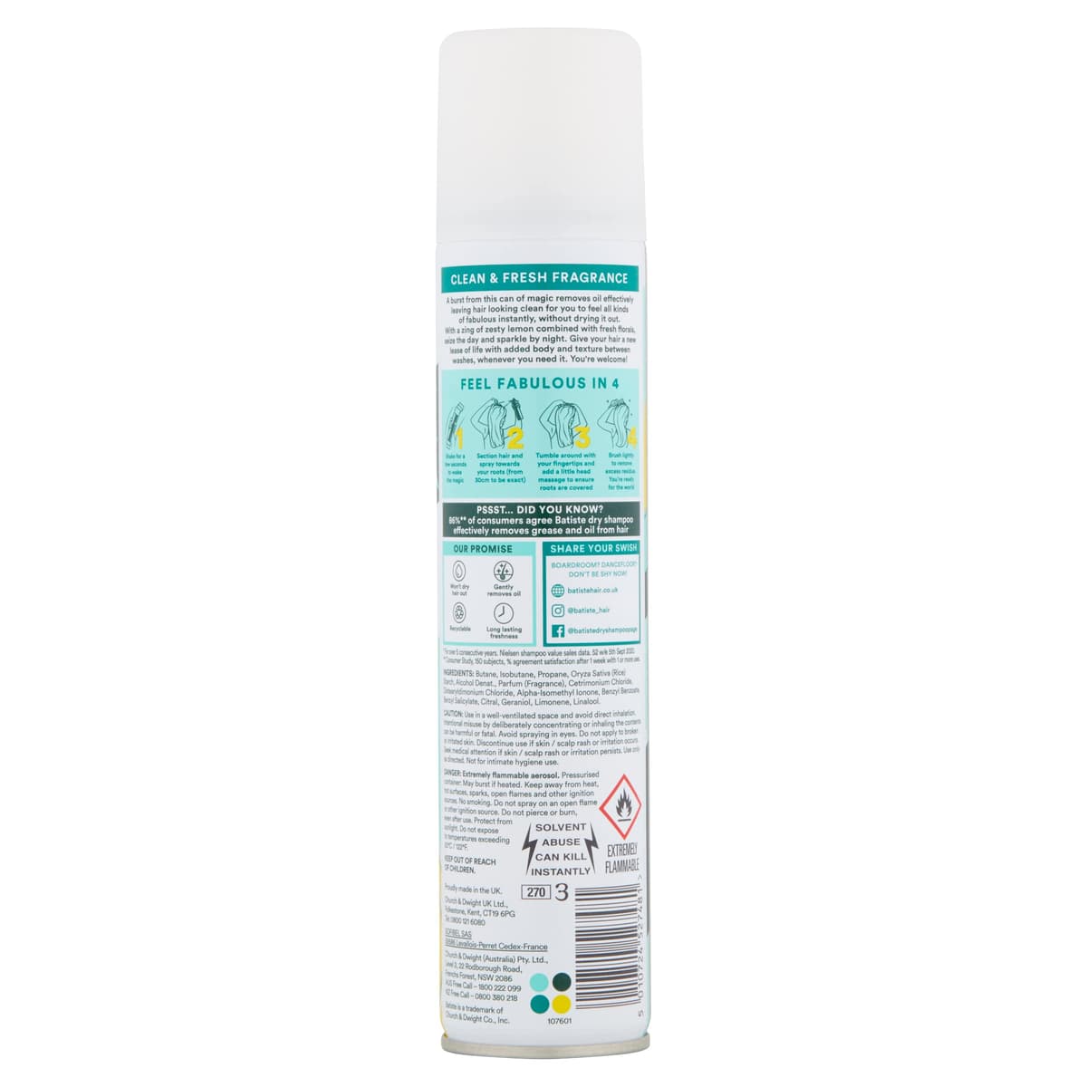 Batiste Dry Shampoo Original 200ml, Fresh & Clean Fragrance, No Rinse Spray to Refresh Hair in Between Washes — view 2