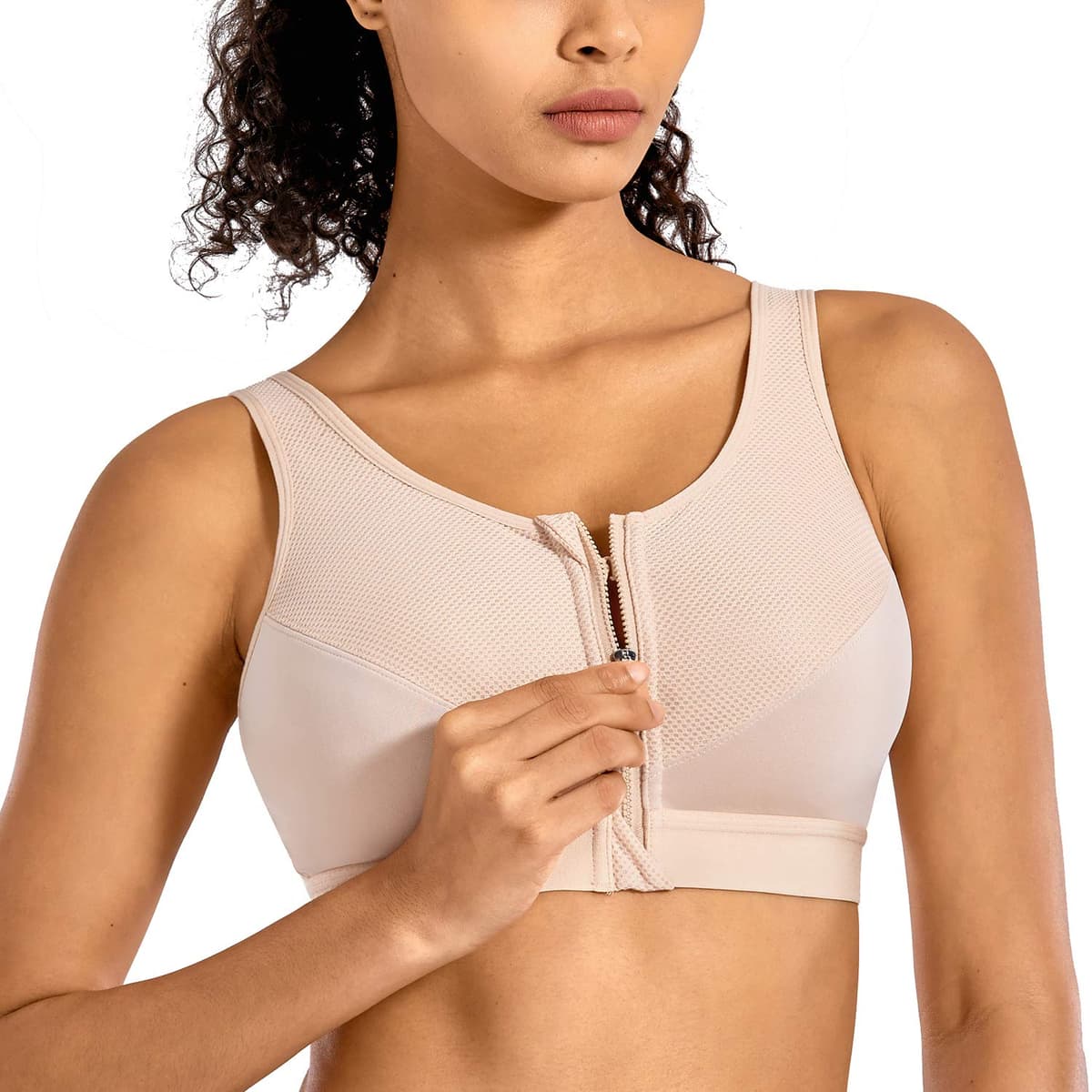 SYROKAN Women's Sports Bra High Impact Front Fastening Zipper Wireless Post Surgery Support Workout Bra