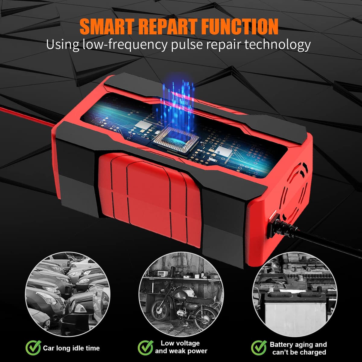 YONHAN Battery Charger 10-Amp 12V and 24V Fully-Automatic Smart Car Battery Charger, Battery Maintainer Trickle Charger, and Battery Desulfator with Temperature Compensation — view 3