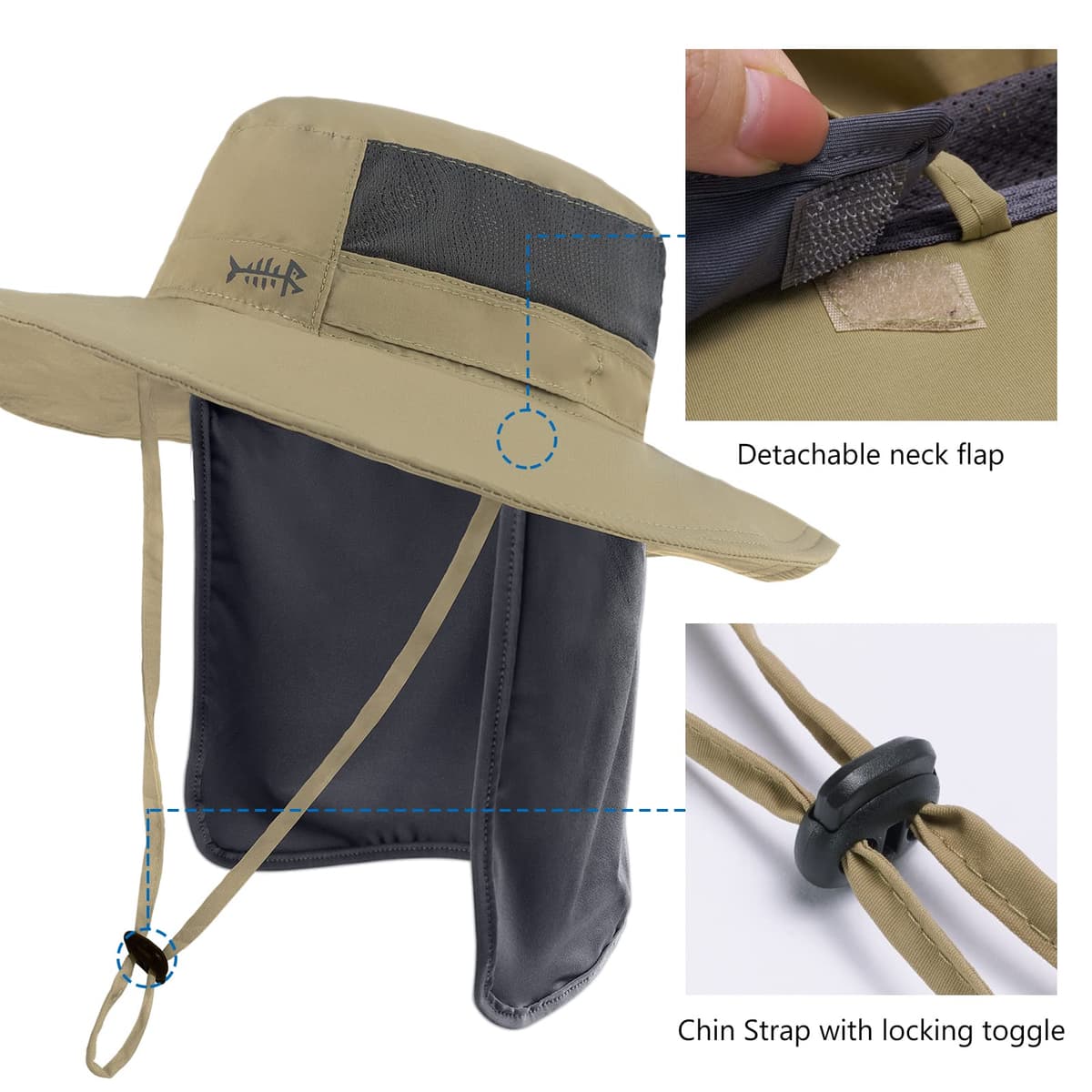Bassdash UPF 50+ Sombrero de Pesca Solar Resistente al Agua con Solapa de Cuello Desmontable — view 4