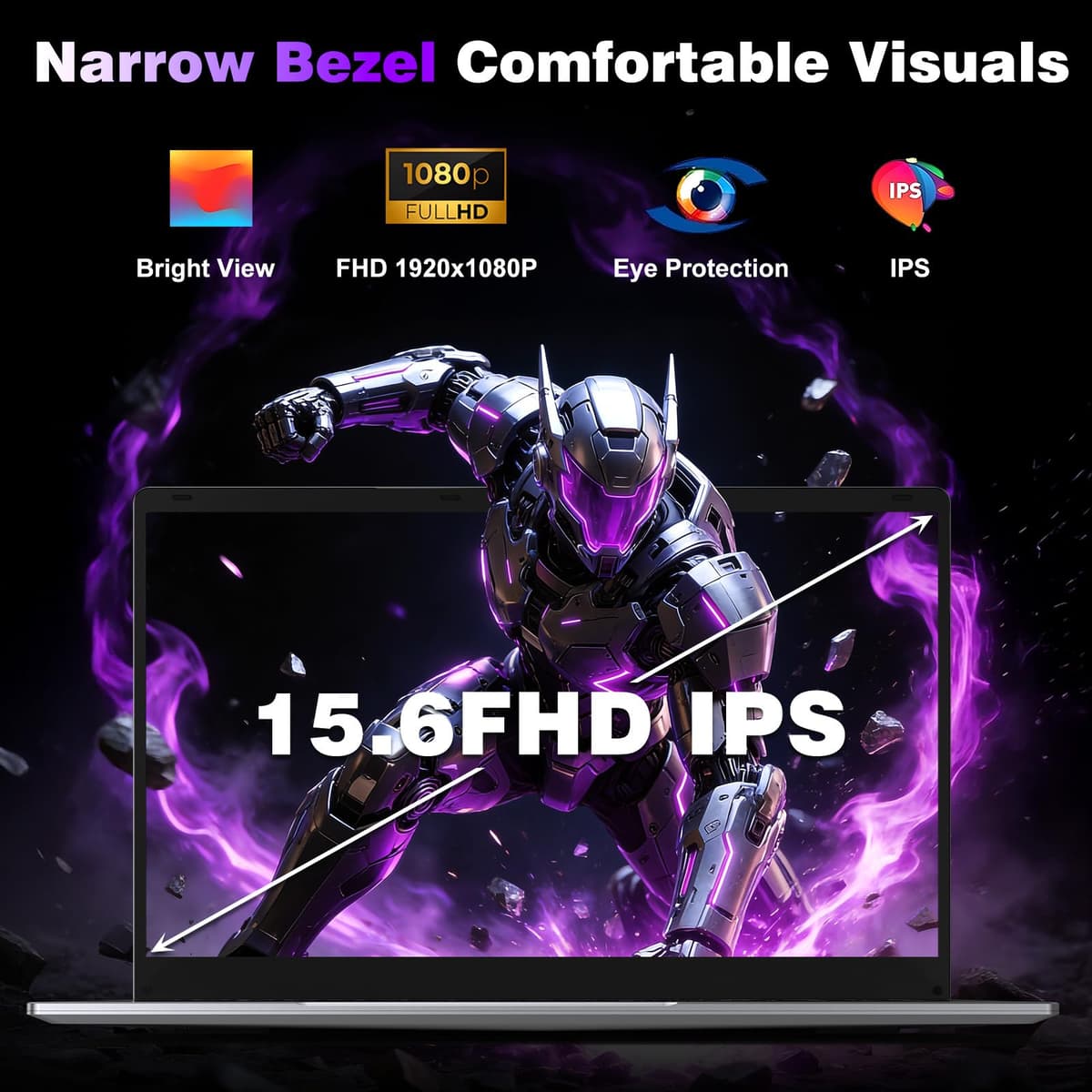 NAIKLULU 15.6 Inch Laptop with 4425Y Processor, 8GB RAM 256GB SSD Laptop Computer Pc 2026, FHD 1920 x 1080P, 5000 MAh/38.5Wh, Wifi 5, TF Card, Webcam, Touchpad, Student/Home/Business — view 3