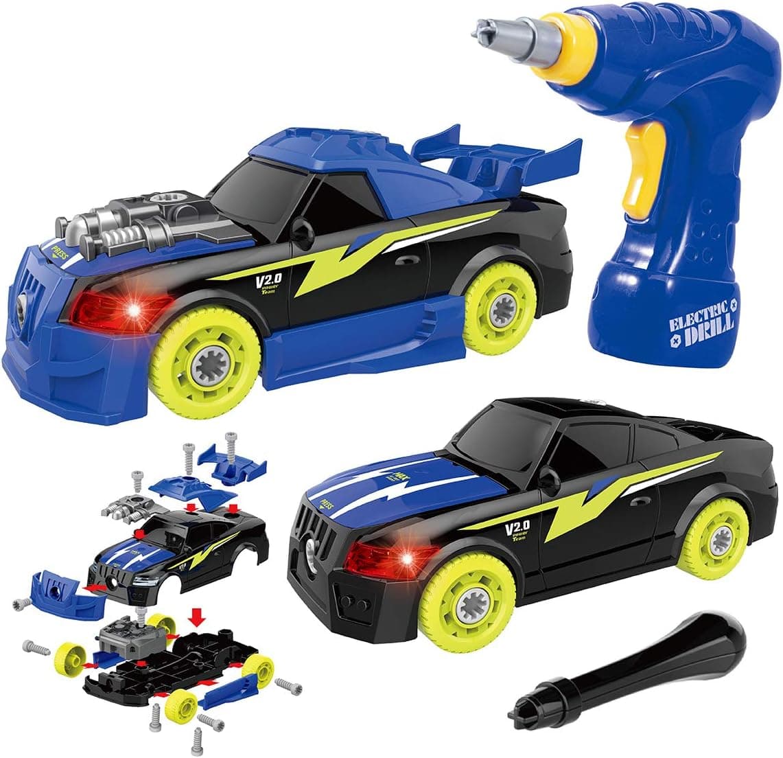 REMOKING Kids Toys for Boys&Girls,Take Apart Racing Car,STEM Building Toys 26 Pieces Assembly Vehicle with Drill Tool, Lights & Sounds,Birthday Gift Toy for Kids 3+