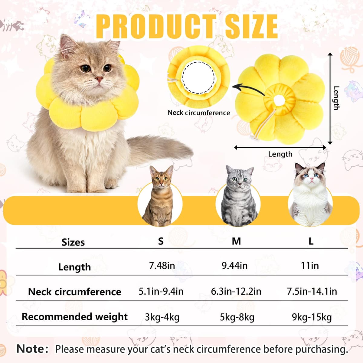 QKURT Collar de Recuperación para Gato, Collar Ajustable para Gatos Después de La Cirugía, Evitar Picaduras de y Arañazos Lesiones y Lamido, Forma de Flor — view 3