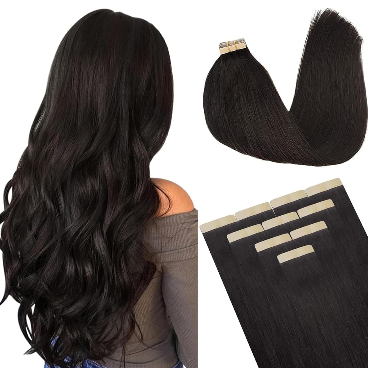 DOORES Tape in Hair Extensions Human Hair, Balayage Dark Brown to Chestnut Brown 50g 20pcs 18 Inch, Human Hair Extensions Natural Remy Straight Skin Weft — view 39