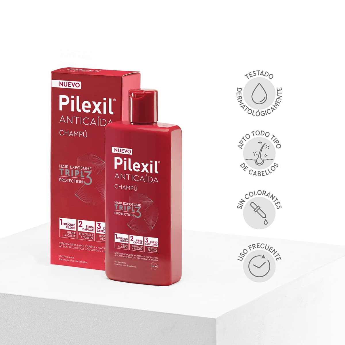 PILEXIL - Champú Anticaída Triple Protection 900 ml - Frena la Caída del Cabello, Fortalece y Suaviza la Fibra Capilar e Hidrata y Protege el Cuero Cabelludo - Para Hombres y Mujeres — view 5