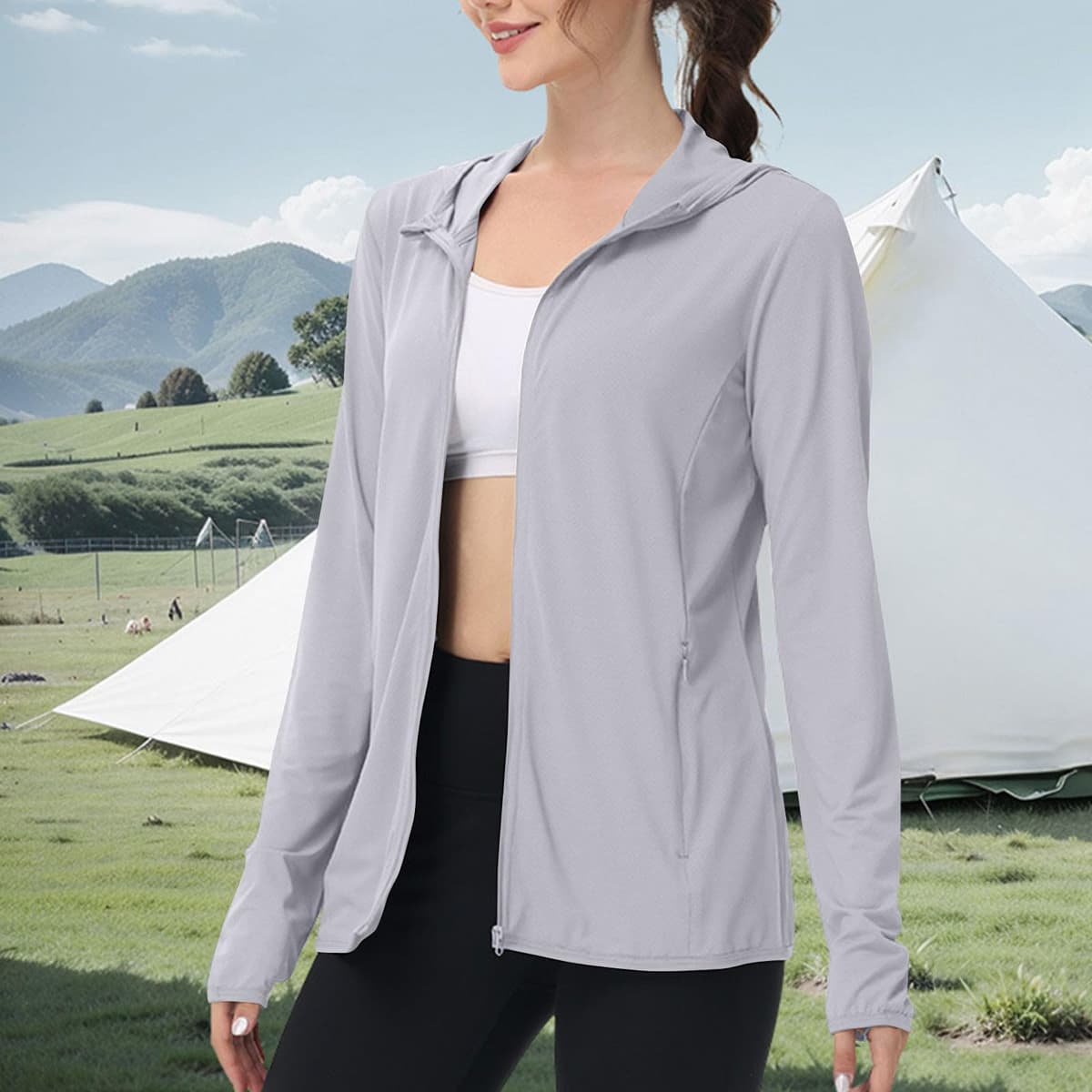 Sun Jacket for Women UPF 50+ Lightweight Athletic Jacket Sun Protection Full Zip Hoodies Shirts Hiking Outdoor Pockets — view 3