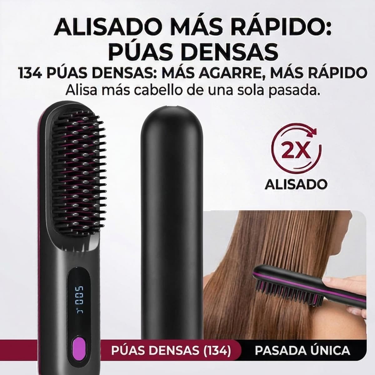 Cepillo Inalámbrico Pelo Suavelia para Cabello Corto, Cepillo Alisador con Calor Cerámico 3PX, Volumen Duradero, Sin Tirones ni Quemaduras, Recargable, Ideal para Pixie, Bob y Flequillo (Negro) — view 8