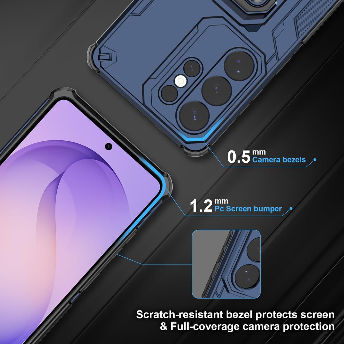 Funda para CMF Phone 2 Pro, Carcasa Antigolpes con Soporte anular metálico, Case Protectora de Grado Militar, Negro — view 1670
