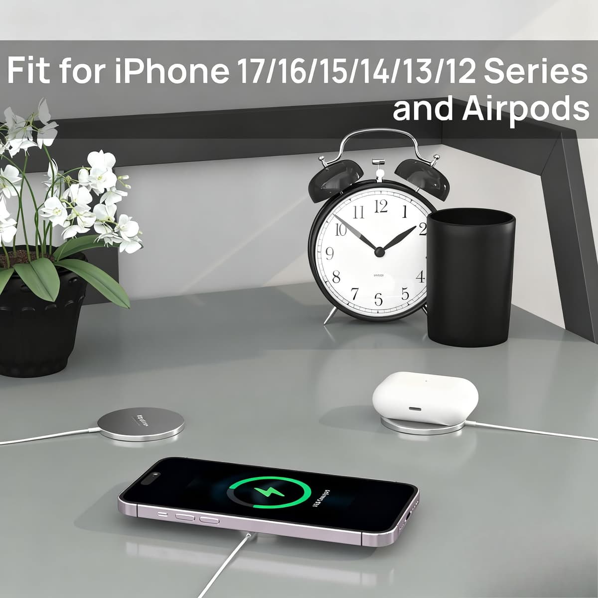 Magnetic Wireless Charger, Mag Safe Charger 15W Fast Charging for iPhone 17/16/15/14/13/12 Series and AirPods 4/3/2/Pro, Wireless Charging Pad with USB A/C Dual Ports (White, Adapter not included) — view 5