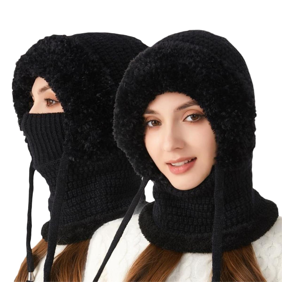 3 in 1 Beanie Hat for Women,All in One Hat and Scarf,Knitted Ski Scarf and Mask Set