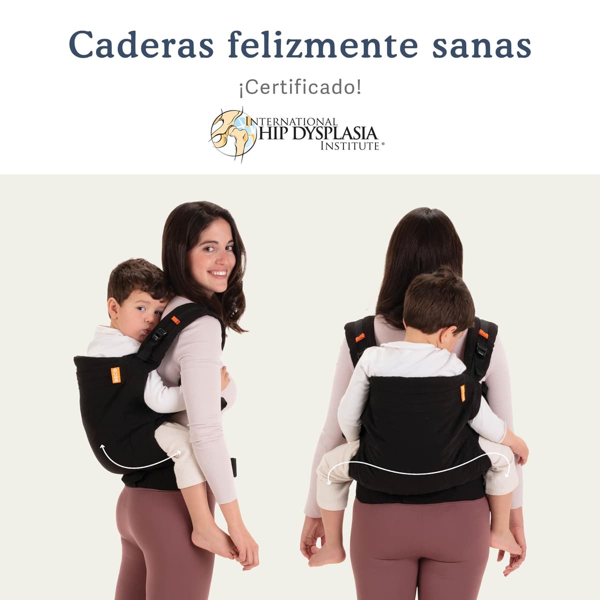 Beco Mochila porteo para niños con asiento extra ancho 100% algodón - Mochila para cargar niños liviana y respirable para usar en espalda o hacia el frente, Soporta niños de 9 a 27 kilos (Negro Pleno) — view 5