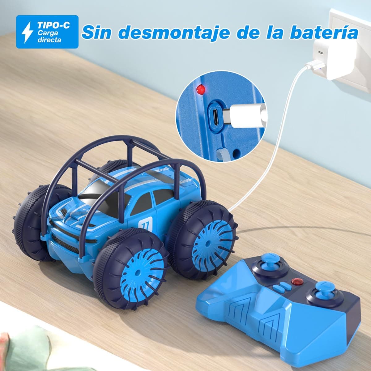 MaxTronic Coche Teledirigido de Carga Directa para Niños - Coche RC Anfibio 2.4G 360° - 15KM/H - 4WD - Coche de Acrobacias Todoterreno con LED Ajustable - Niños y Niñas de 3-12 Años — view 3