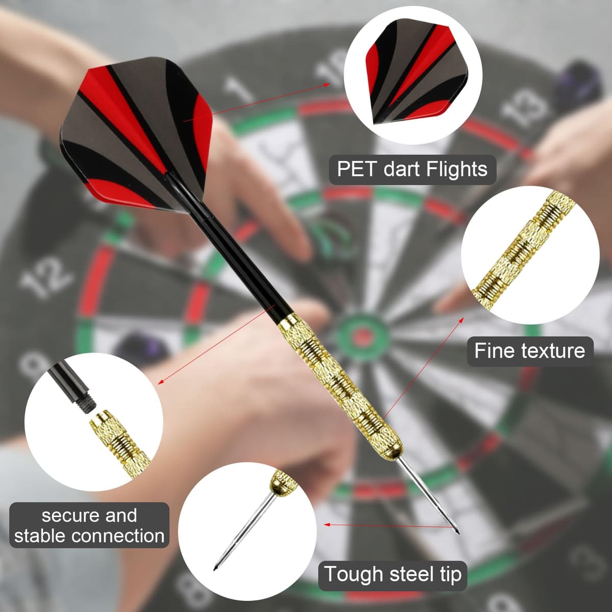 18 Piezas Dardos con Punta de Metal, Punta Acero Darts, Juego de Dardos con Caña y Plumas, para Principiantes y Aficionados, Incluye Piedra para afilar Dardos y Funda para Dardos — view 3