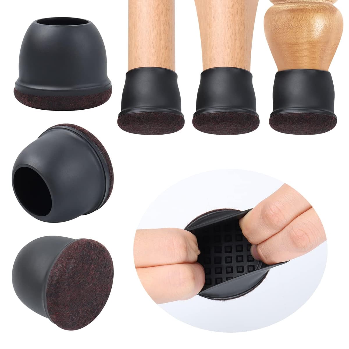 Ezprotekt Protectores de Suelo Transparentes para Patas de Silla 20-28mm, 16 Tapones de Silicona con Fieltro Envuelto, Fundas de Silicona Redondo — view 53