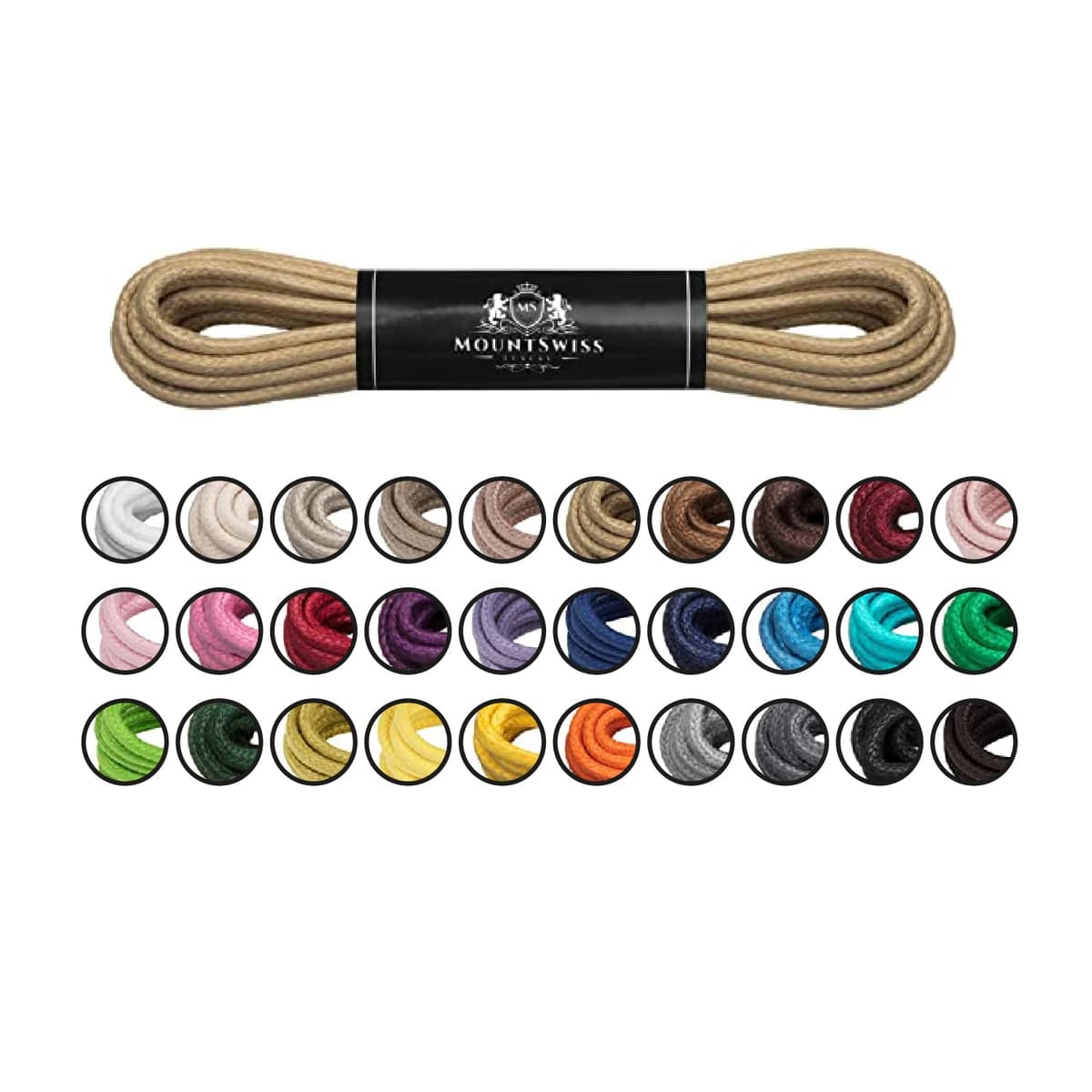 Cordones Mount Swiss© Luxury encerados y redondos para zapatos de traje y de piel, 2 - 3 mm de diámetro, 45 - 120 cm de longitud