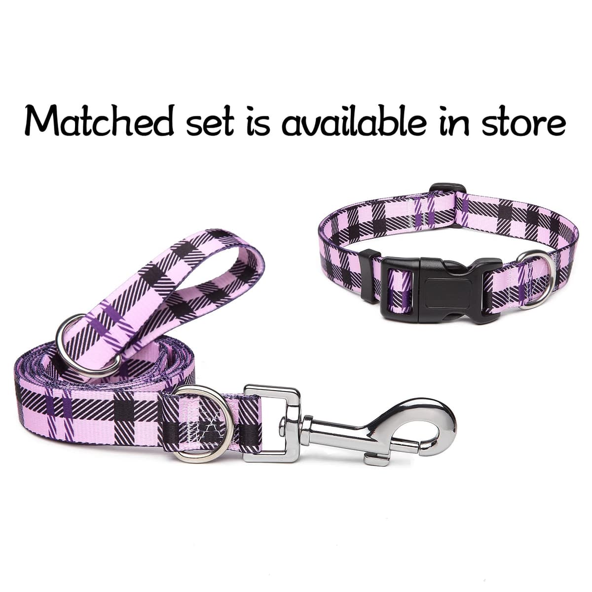 Adjustable Nylon Dog Collar with Patterns, Soft Comfy Pet Collar for Small Medium Large Dogs (S, Purple Plaid) — view 7