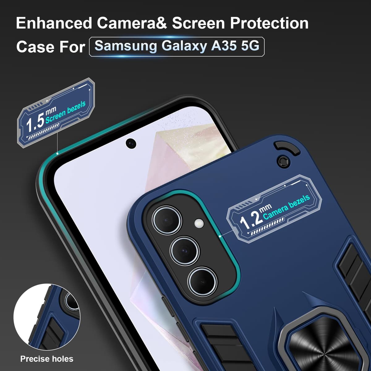 Funda para CMF Phone 2 Pro, Carcasa Antigolpes con Soporte anular metálico, Case Protectora de Grado Militar, Negro — view 714