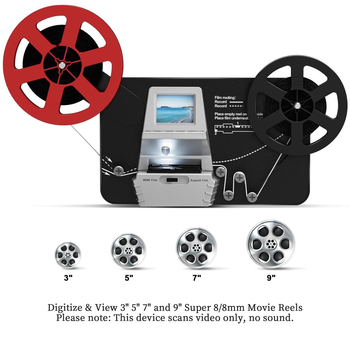 8mm & Super 8 Film to Digital Converter, Frame-by-Frame Film Scanner Digitizer to MP4, 2.4" LCD Screen, Supports 3” 5” 7” 9” Reels, 32GB SD Card Included — view 2