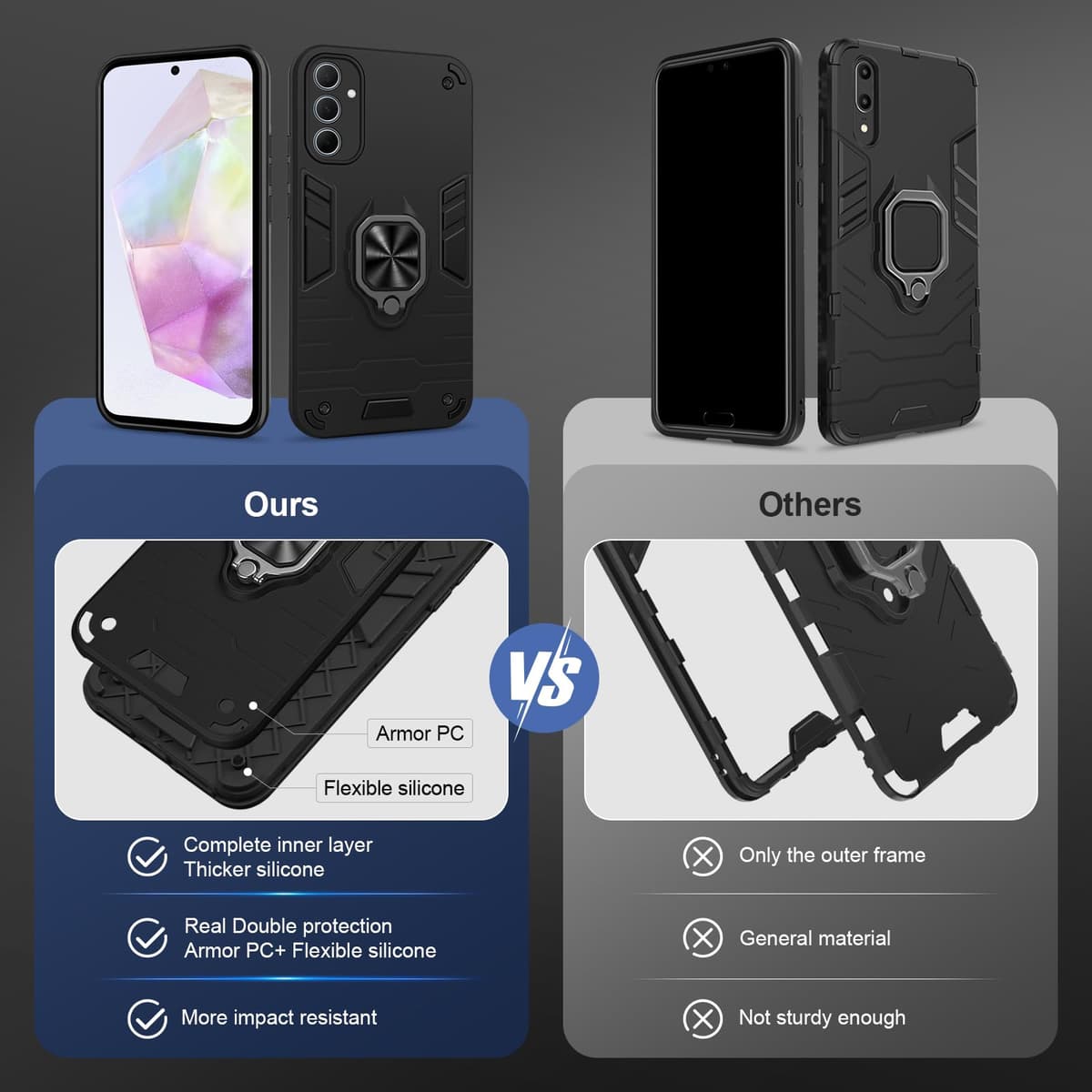 Funda para CMF Phone 2 Pro, Carcasa Antigolpes con Soporte anular metálico, Case Protectora de Grado Militar, Negro — view 1208