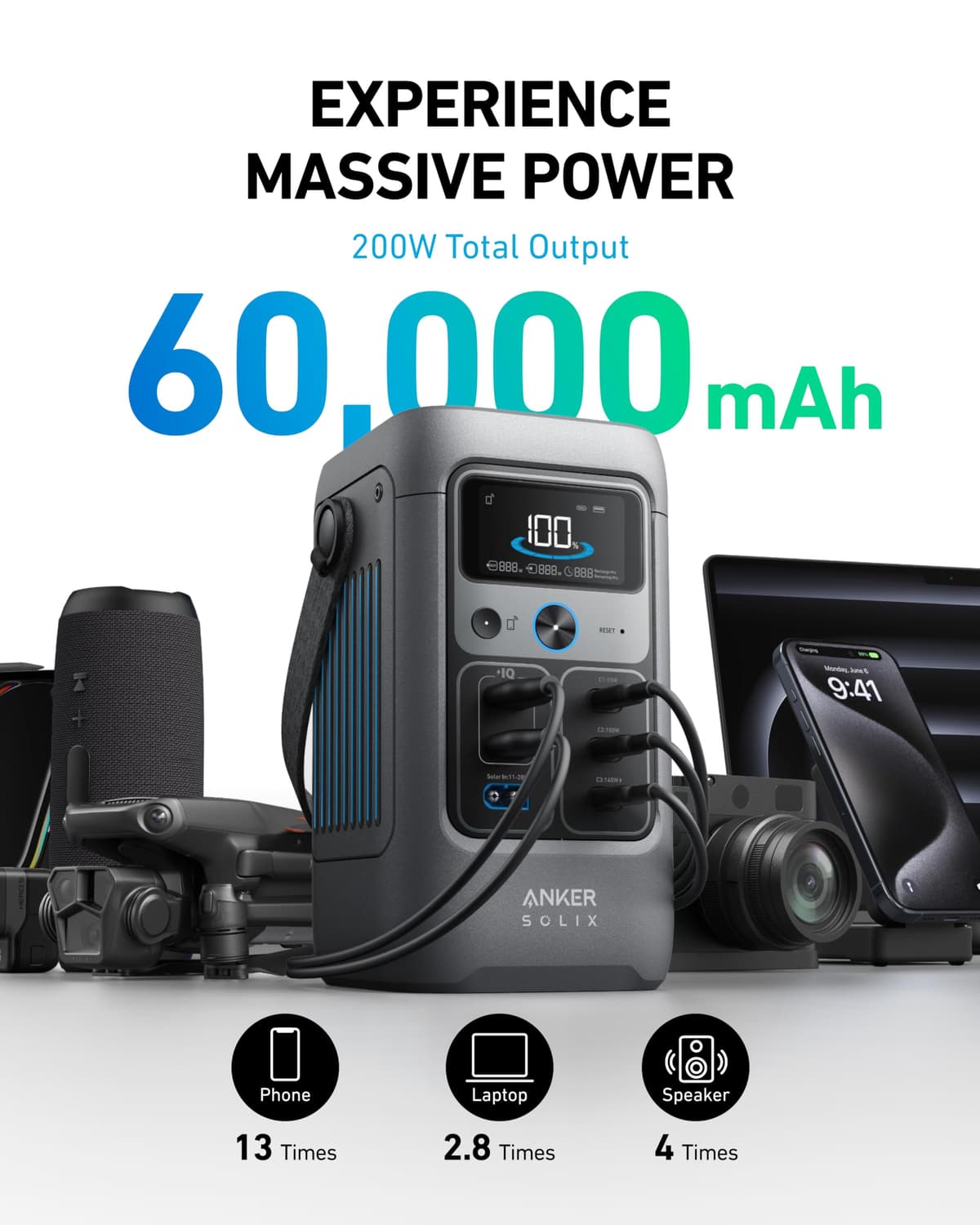 Anker SOLIX C200 DC Power Bank Station, 192Wh Portable Power Station, LiFePO4 Battery, 200W Solar Generator, for Outdoor Camping, Traveling, and Emergencies (No Wall Adapter Included) — view 2