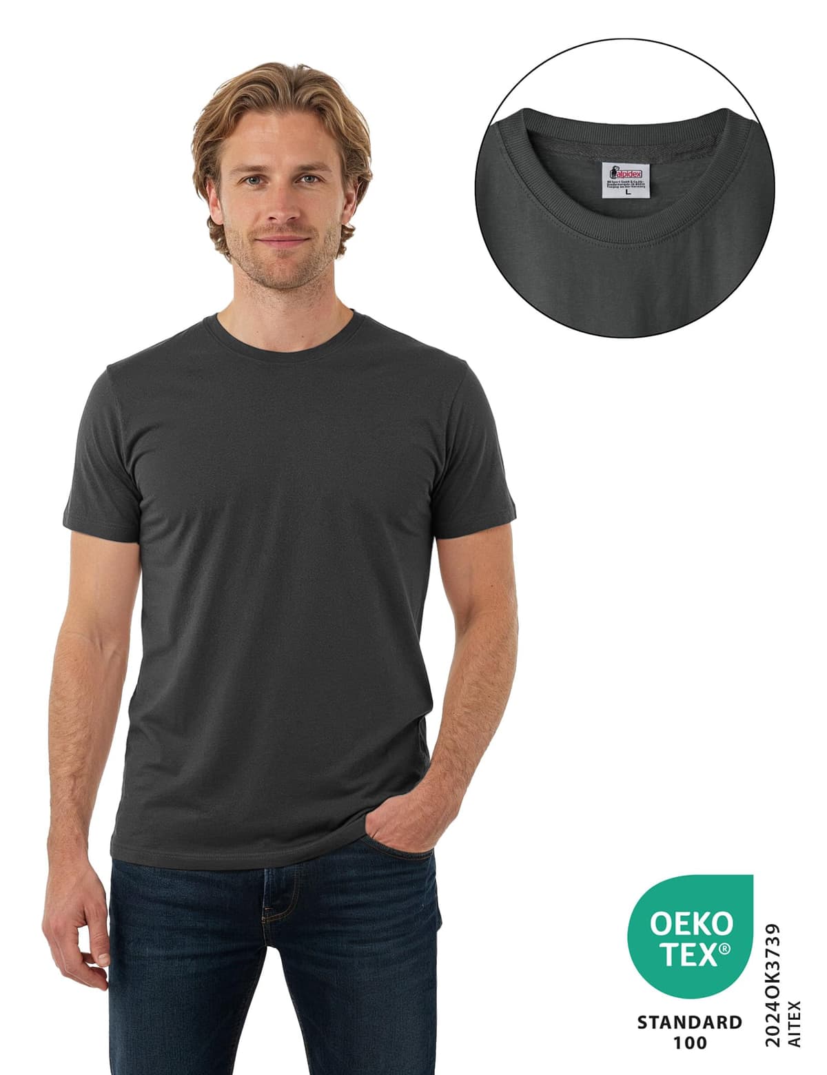 ALPIDEX T-Shirt Camisetas Hombre Pack de 5 Cuello Redondo 100% Algodón Unicolor Corta Shirt Men Camisa de Manga Casual S M L XL XXL 3XL 4XL 5XL — view 3