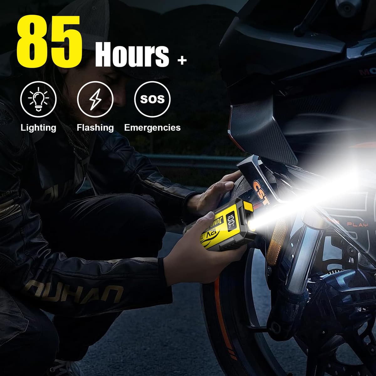 PSOOO Jump Starter 12V 8000A Power Pack Car Battery Pack (up to 10.0L Gas or 8.5L Diesel Engine) Jump Cable with Smart Clip and LED light (Yellow) — view 3