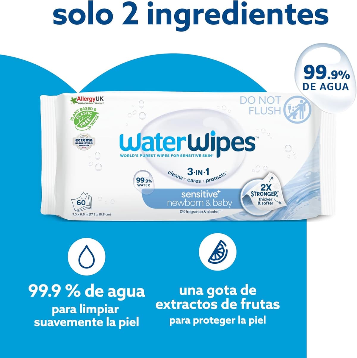 WaterWipes Sensitive+ Newborn & Baby Wipes, 720 Count (12 Packs), 3-In-1 Cleans, Cares, Protects, 99.9% Water, Unscented — view 3