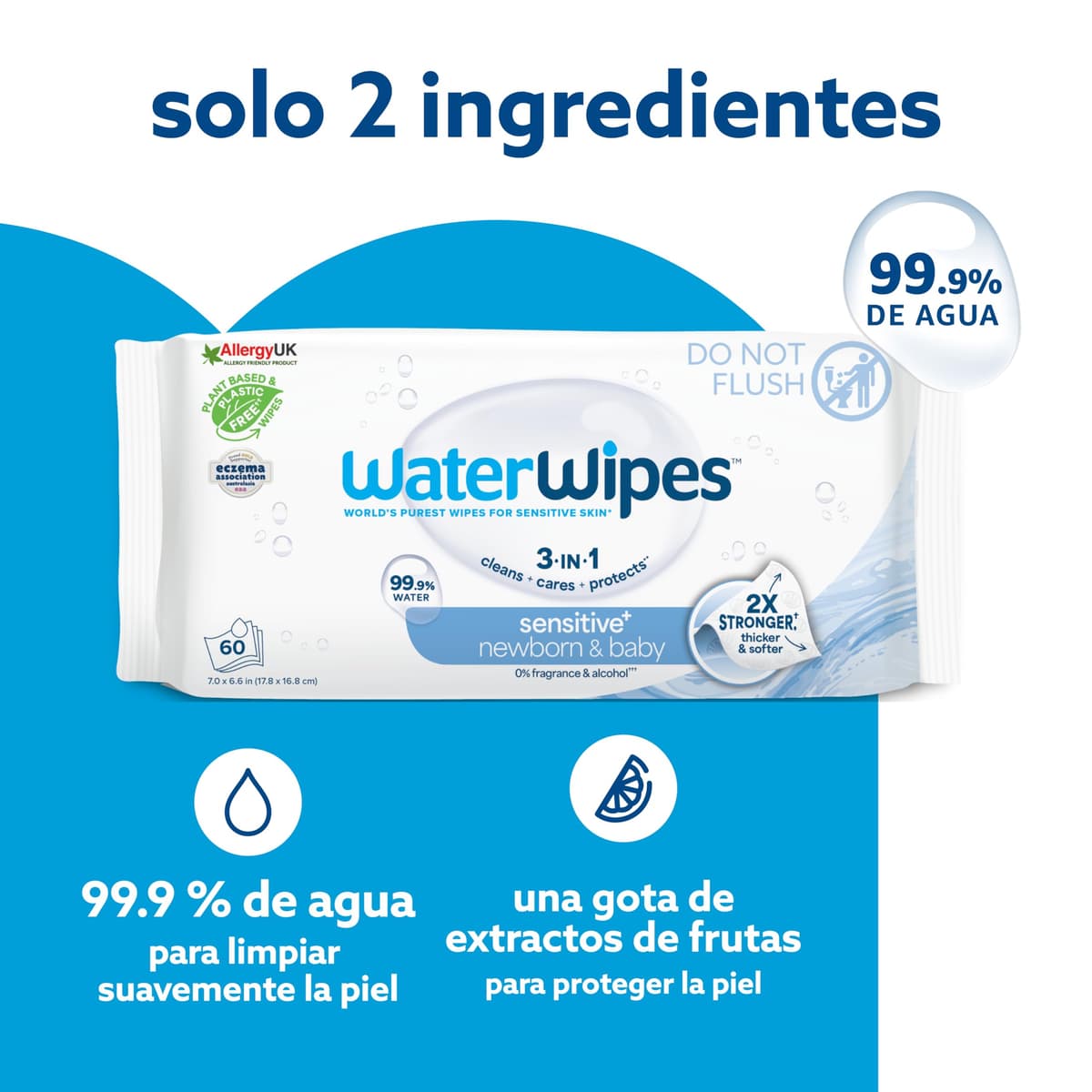 WaterWipes Sensitive+ Newborn & Baby Wipes, Newborn & Baby Wipes, 360 Count (Pack of 6), 3-in-1 Cleans, Cares, Protects, 99.9% Water, Unscented — view 4