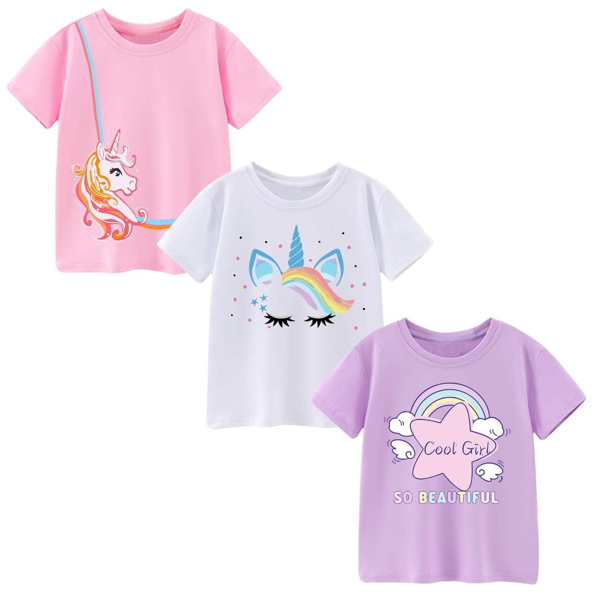 Camisetas de Manga Corta Niñas, Camiseta Algodon para Niña de Verano, Cuello Redondo T-Shirts Moda Informal Tops para Niños 3-8 Años — view 10