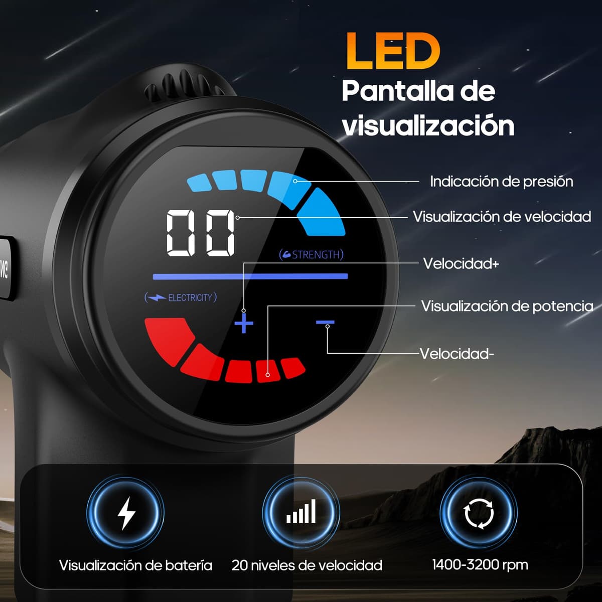 AERLANG Pistola de Masaje Muscular con Calor – Masajeador Muscular Profundo con 20 Velocidades, 7 Cabezales y Pantalla LED, Masajeador Cervical y Espalda – Regalo para Hombre, Mujer, Papá y Mamá — view 3