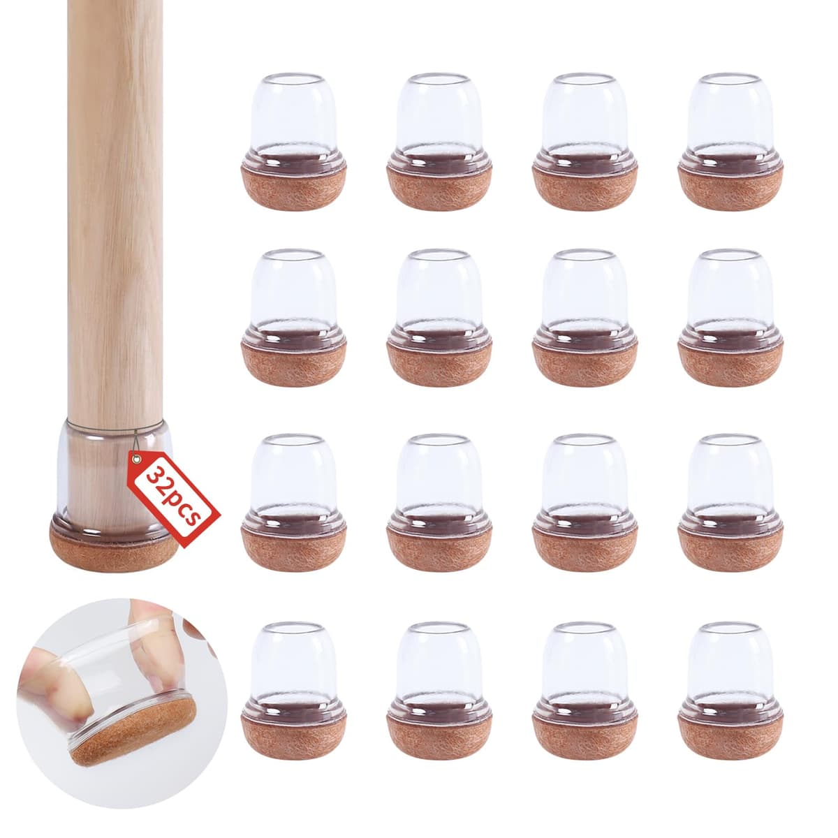 Ezprotekt Protectores de Suelo Transparentes para Patas de Silla 20-28mm, 16 Tapones de Silicona con Fieltro Envuelto, Fundas de Silicona Redondo — view 66