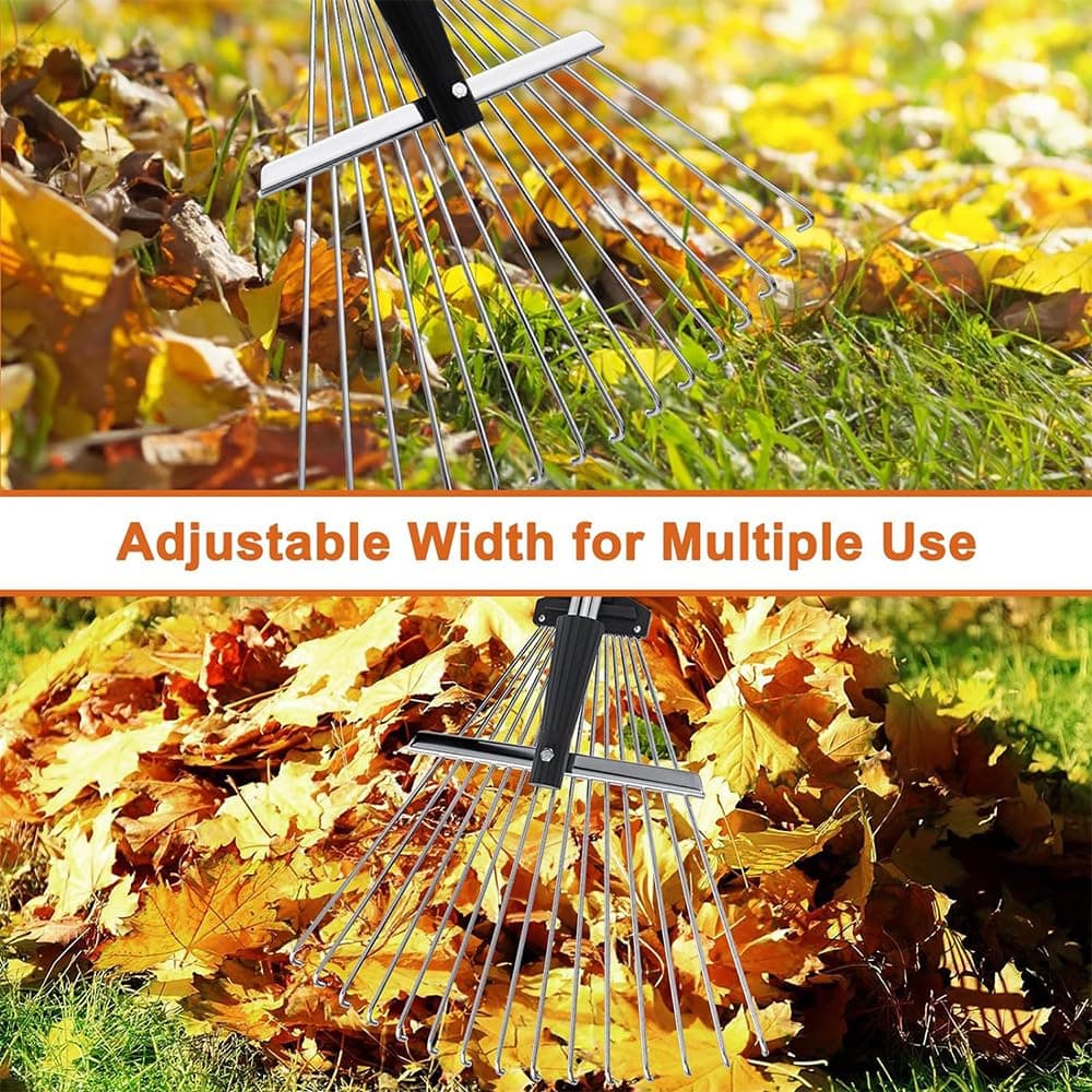 Adjustable Leaf Rake with 215 cm Handle, Adjustable Leaf Rake, Garden Rake with Handle for Leaves, Rake for Cleaning Plants, Lawn and Patio — view 6