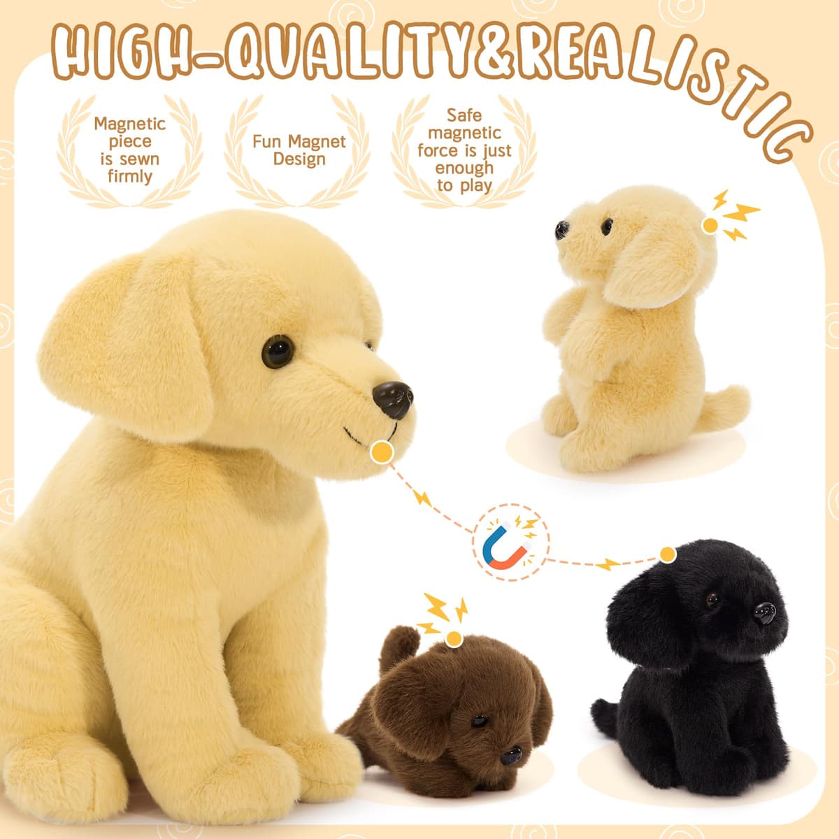 MorisMos Big Labrador Teddy Soft Toy, 30cm Yellow Dog with 3 Cuddly Puppy Inside, Giant Dog Plush, Realistic Fluffly Labrador Gift for Kids Birthday Christmas Deco — view 4