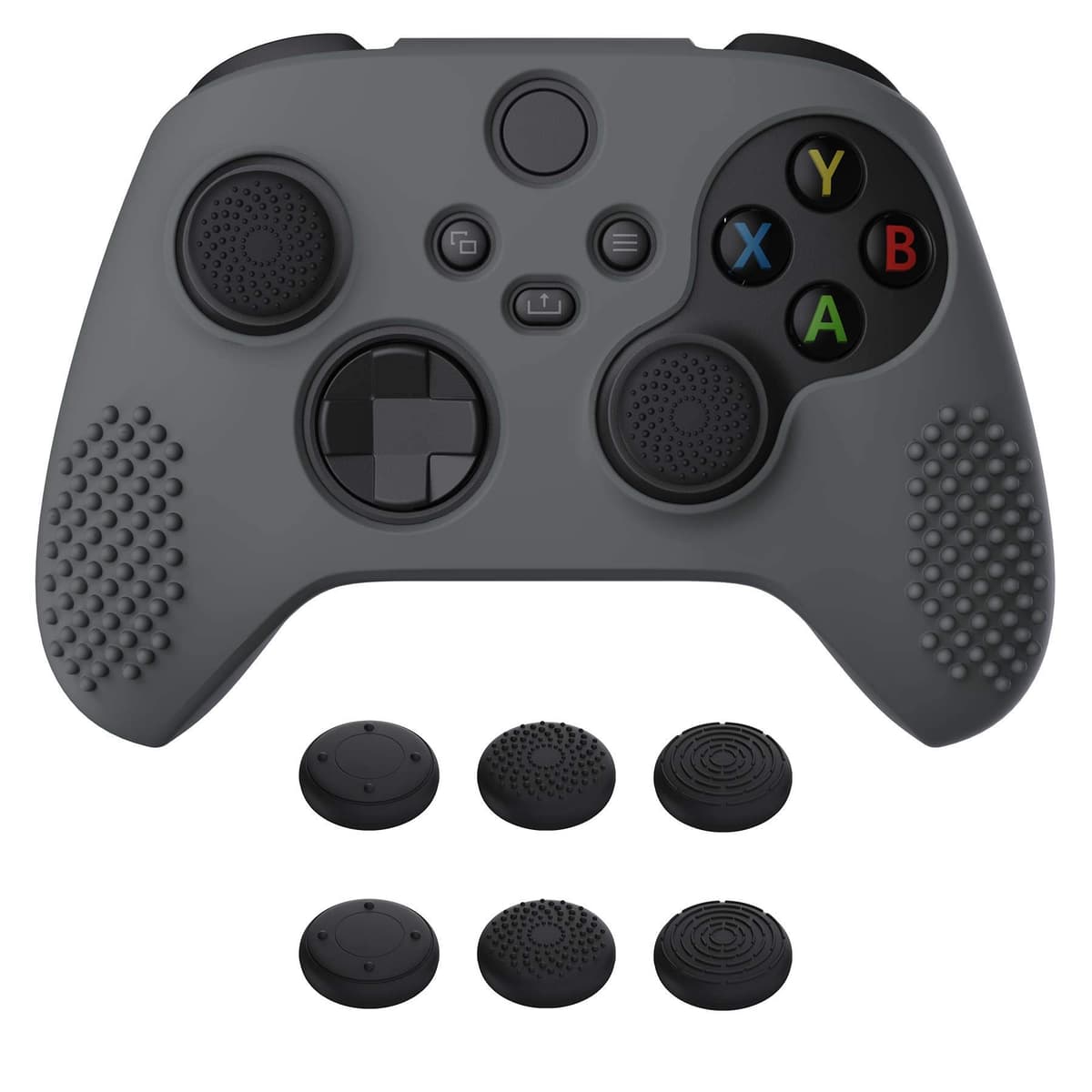 eXtremeRate PlayVital Funda de Silicona para Xbox Series X/S, Carcasa Antideslizante con 6 Thumb Grips, Protector Ergonómico, Accesorios para Xbox Series X/S - 3D Tachonado (Oscuro Gris Negro) — view 23