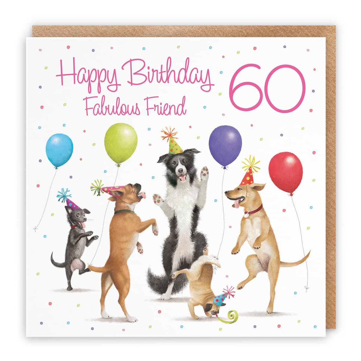 Hunts England 60th Friend Birthday Card - Dancing Dogs - Fabulous Friend - Age 60 - Women's 60th Birthday Card - Milo's Gallery - Funny
