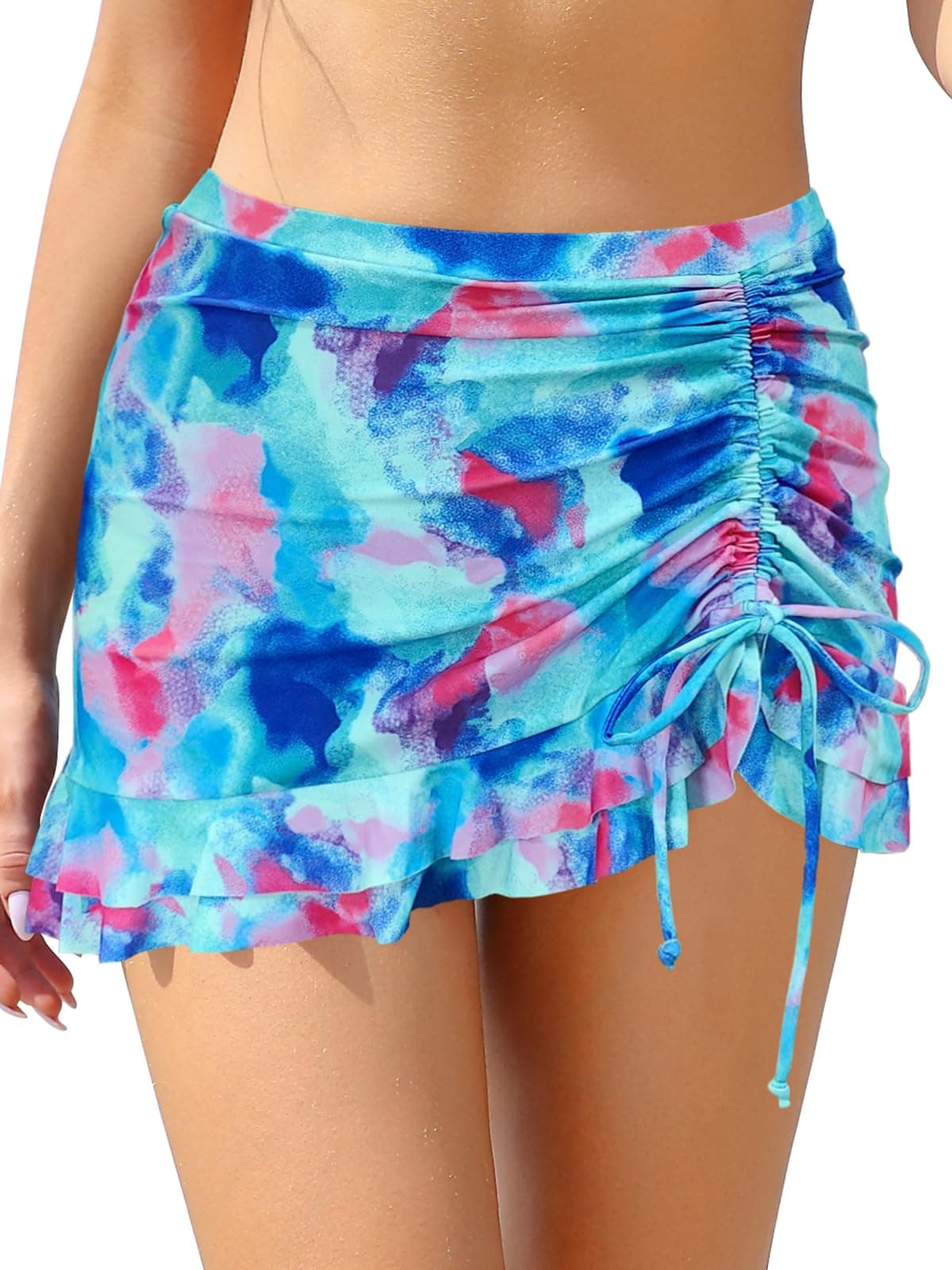SHEKINI Traje de Baño para Mujer Elegante Ruched Bikini Falda Corta Incorporada Pantalones de Bikini Deportivo Verano Falda de Baño con Cordón de Playa — view 11