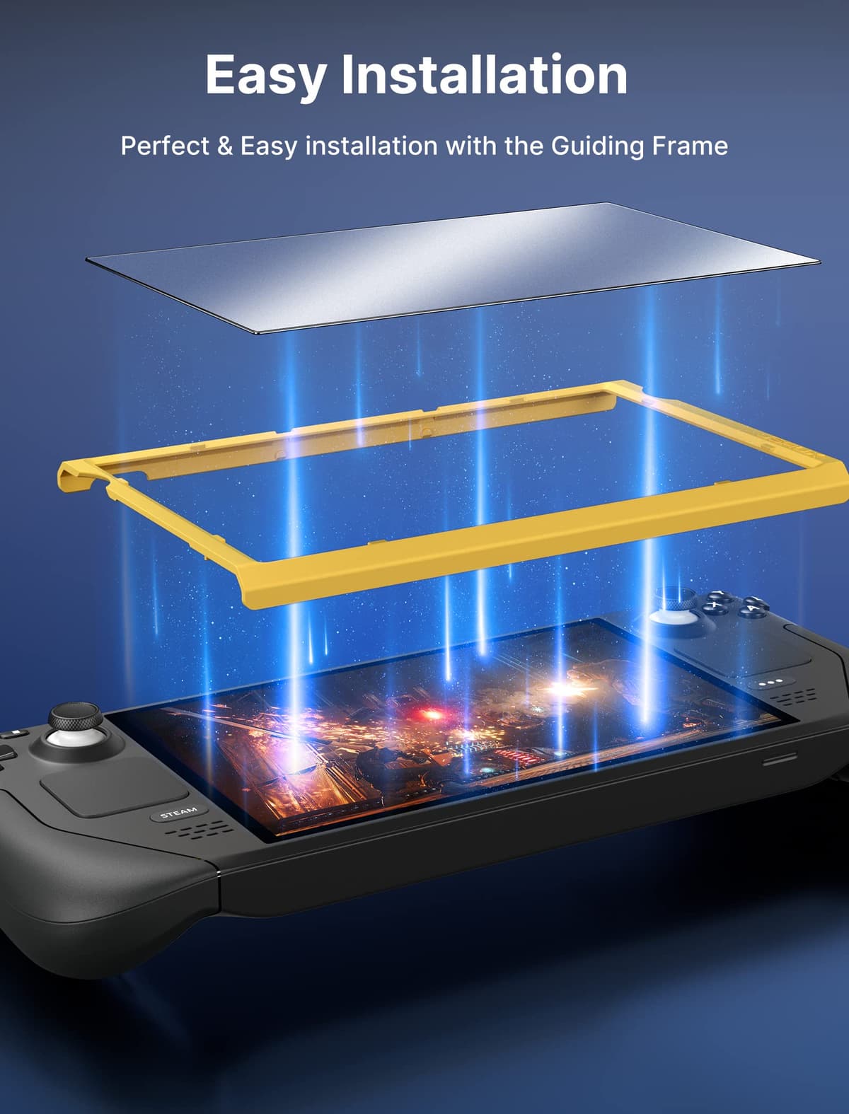 JSAUX Protector Pantalla Anti-reflejos para Steam Deck LCD & OLED [2 Piezas], Cubierta integral de Cristal Templado, Fácil de Instalar con Marco guía (Versión Mejorada) — view 5